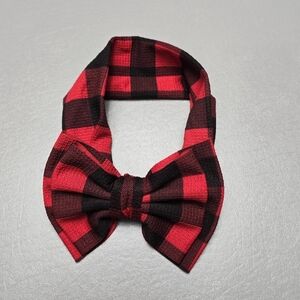 girls red and black checkered large bow headband